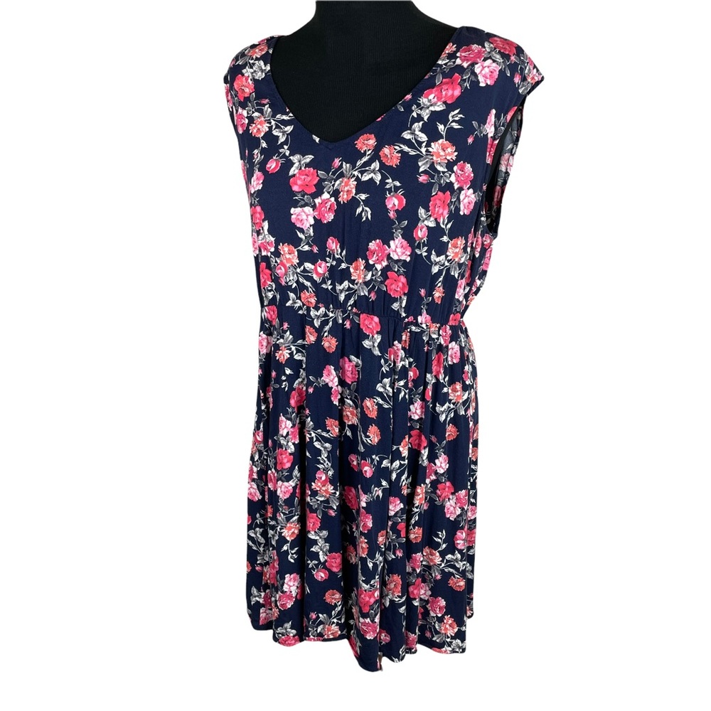 TORRID Women's Dress Blue Floral V Neck Rose Print Elastic Waist 1X